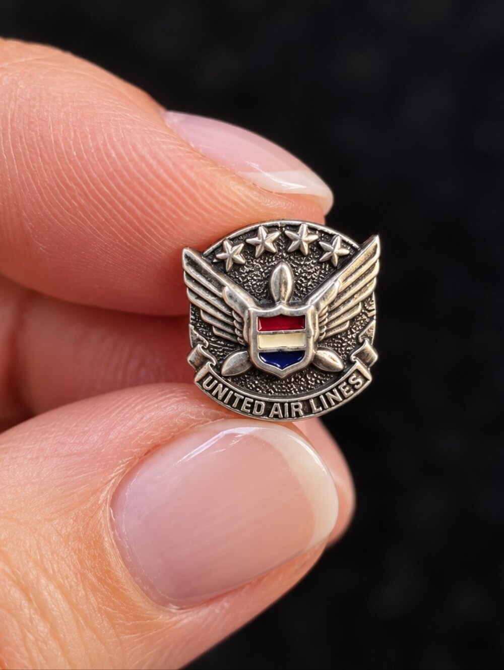 Vintage Sterling Stewardess United Air Lines Jostens Service Pin 4 Star Employee